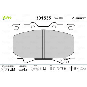 VALEO 301535 Brzdové platničky Predné pre
