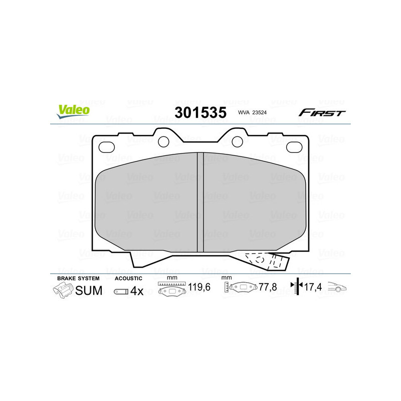 VALEO 301535 Brzdové destičky Přední pro