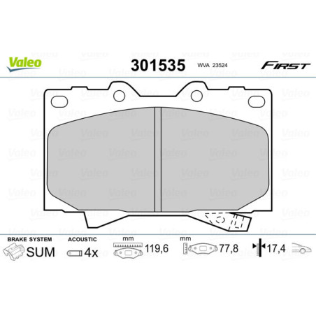 VALEO 301535 Pastillas de freno Delantero para