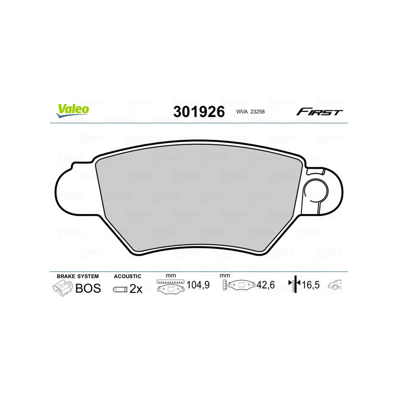 VALEO 301926 Bremsbeläge Hinten für