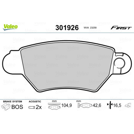 VALEO 301926 Pastillas de freno Trasero para