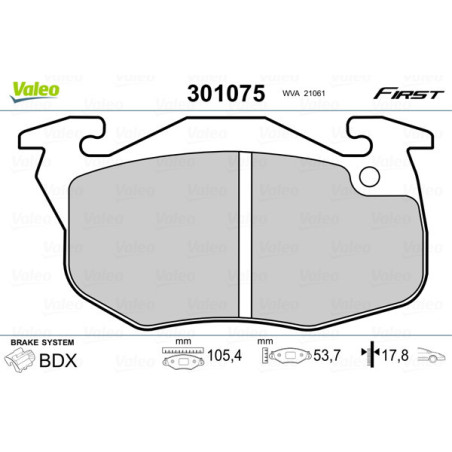 VALEO 301075 Brzdové destičky Přední pro