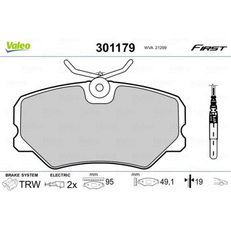 VALEO 301179 Brzdové platničky Predné pre
