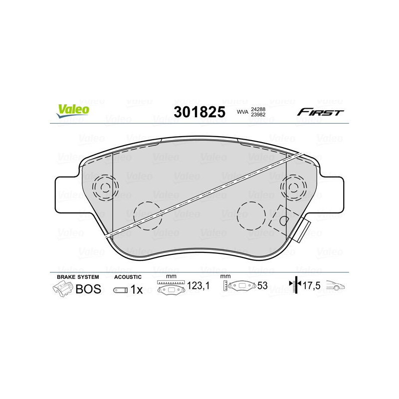 VALEO 301825 Brzdové destičky Přední pro