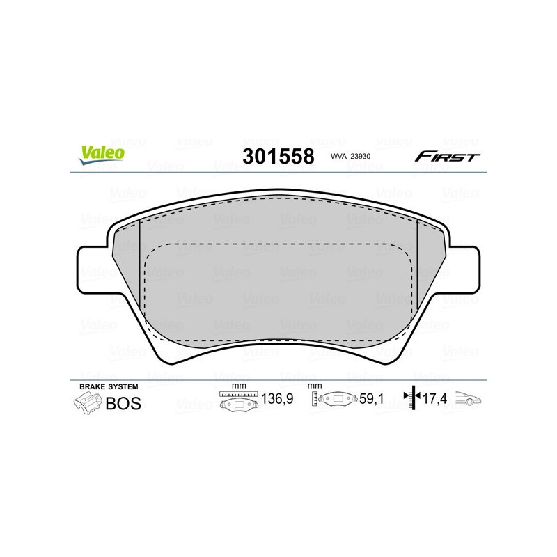VALEO 301558 Brzdové platničky Predné pre