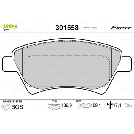 VALEO 301558 Brzdové destičky Přední pro