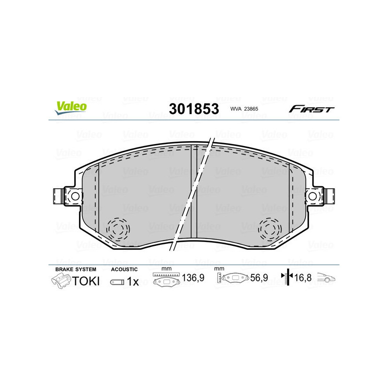 VALEO 301853 Brzdové platničky Predné pre