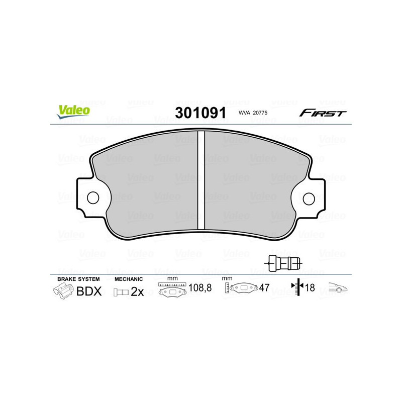 VALEO 301091 Brzdové destičky Přední pro