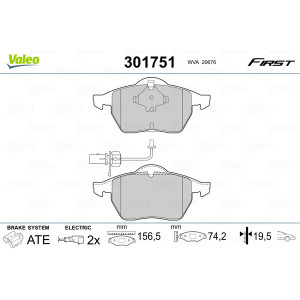 VALEO 301751 Brzdové platničky Predné pre