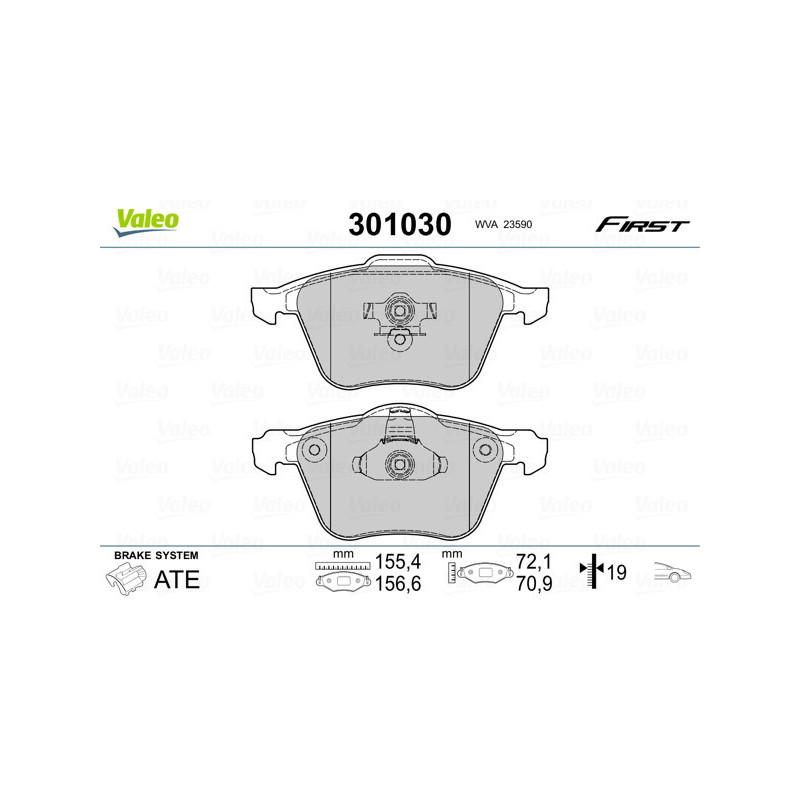 VALEO 301030 Brzdové platničky Predné pre