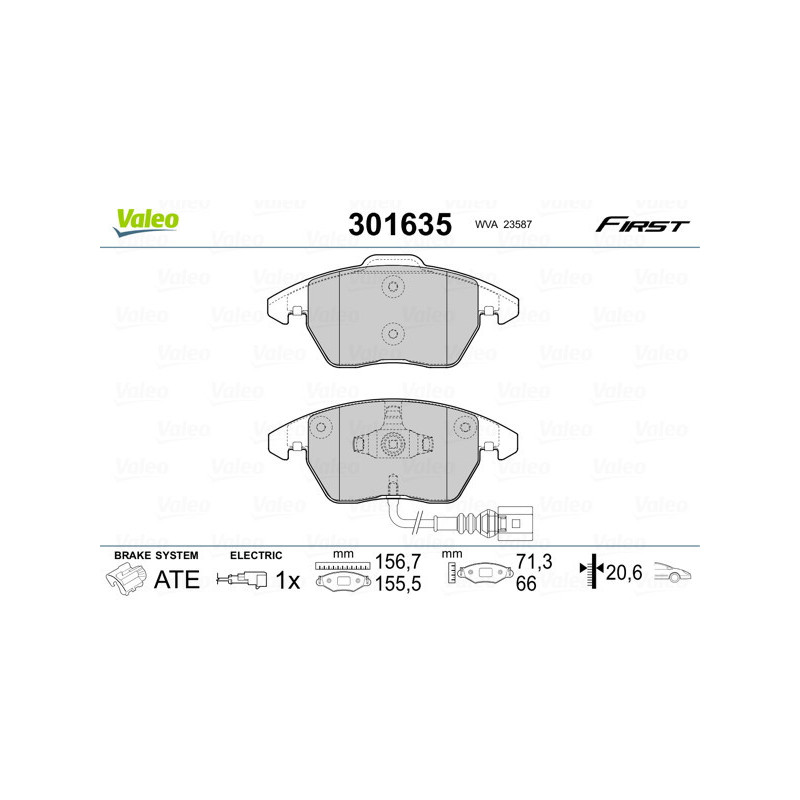 VALEO 301635 Brzdové platničky Predné pre