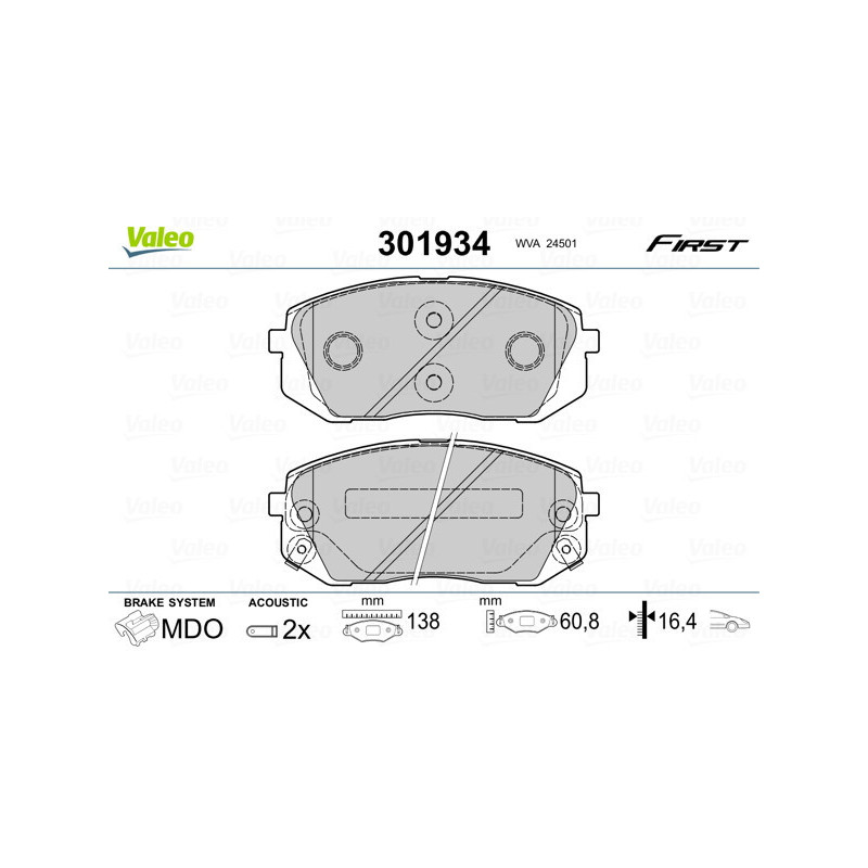 VALEO 301934 Brzdové platničky Predné pre