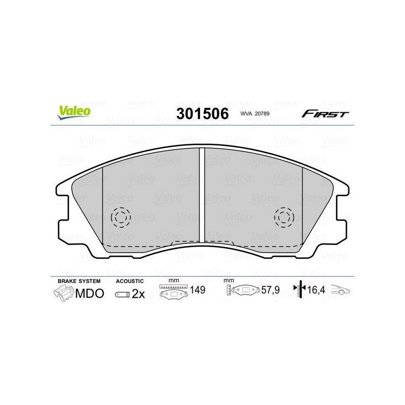 VALEO 301506 Brzdové platničky Predné pre