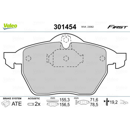 VALEO 301454 Brzdové platničky Predné pre
