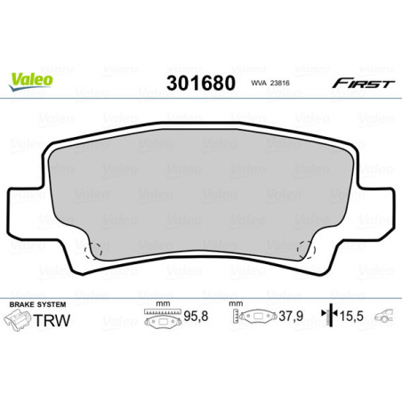 VALEO 301680 Pastillas de freno Trasero para