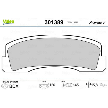 VALEO 301389 Brzdové destičky Přední pro