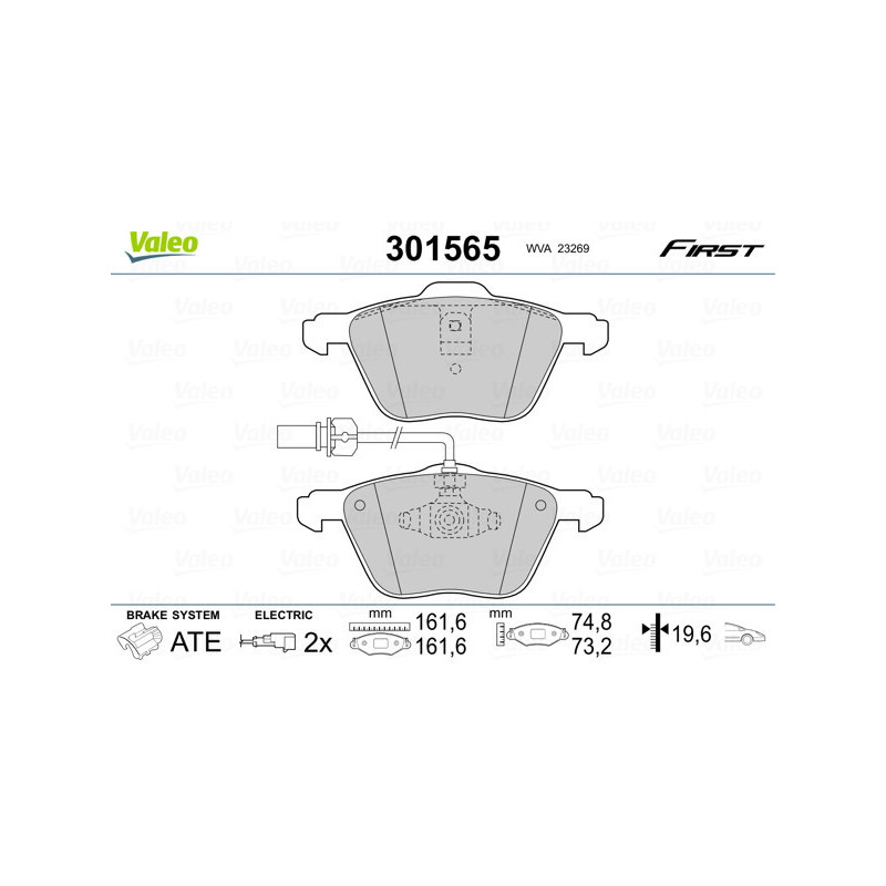 VALEO 301565 Brzdové destičky Přední pro
