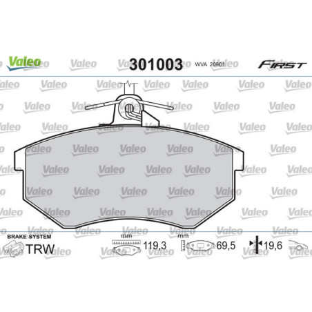VALEO 301003 Brzdové platničky Predné pre