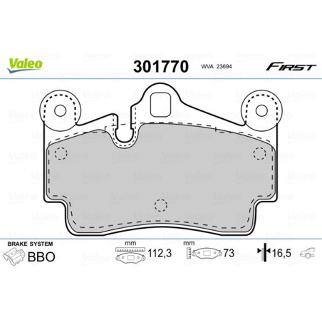 VALEO 301770 Brzdové destičky Zadní pro
