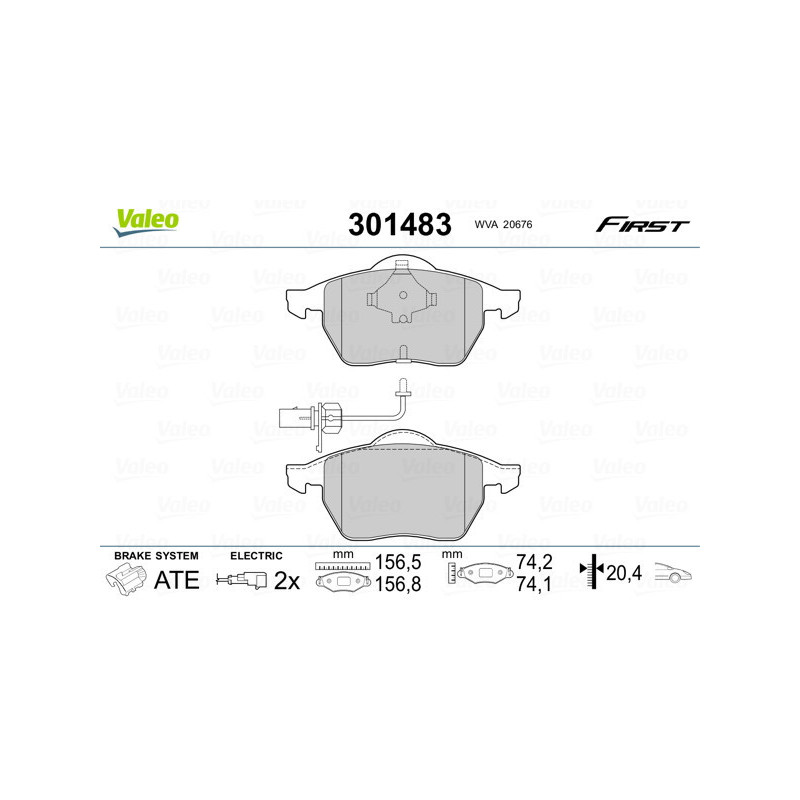 VALEO 301483 Brzdové platničky Predné pre