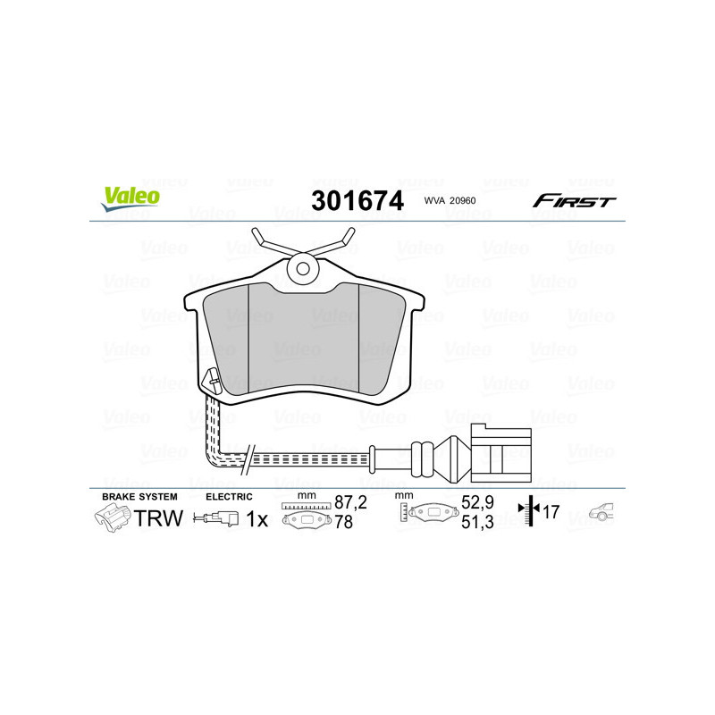 VALEO 301674 Brzdové platničky Zadné pre