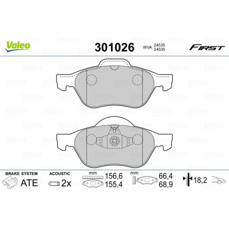 VALEO 301026 Brzdové platničky Predné pre