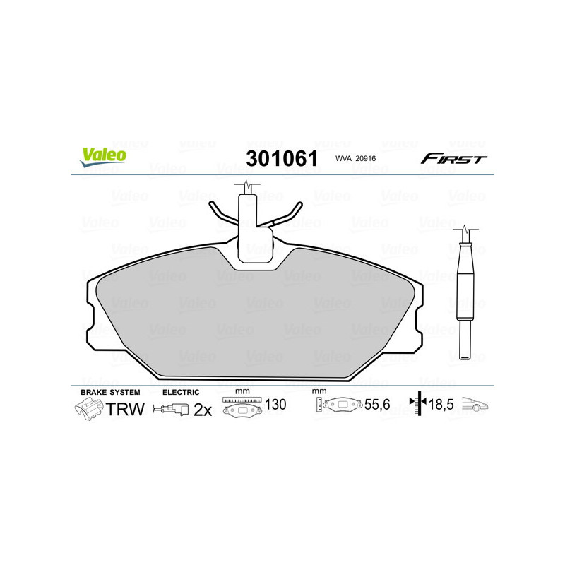 VALEO 301061 Brzdové platničky Predné pre