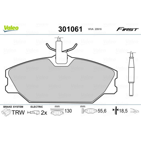 VALEO 301061 Brzdové platničky Predné pre