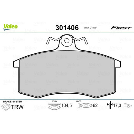 VALEO 301406 Brzdové platničky Predné pre