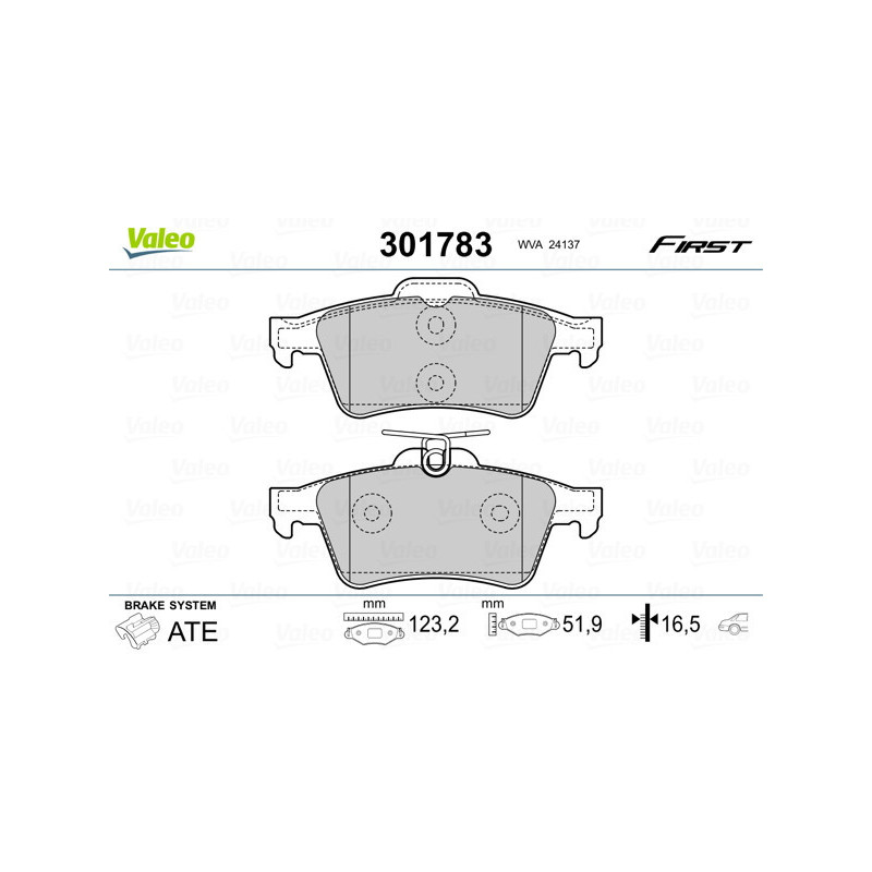 VALEO 301783 Plaquettes de frein Arrière pour