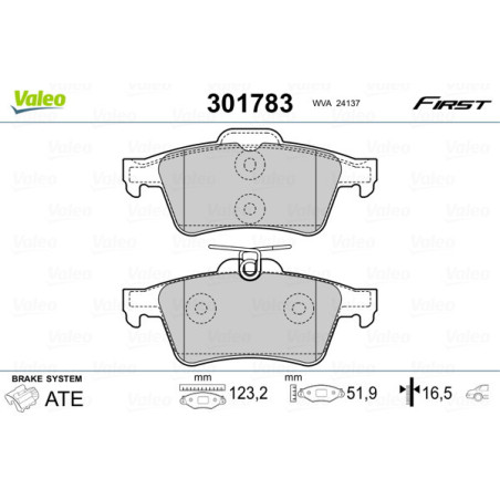 VALEO 301783 Plaquettes de frein Arrière pour