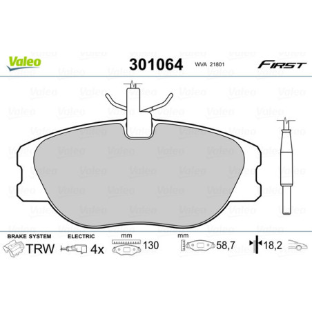 VALEO 301064 Brzdové platničky Predné pre