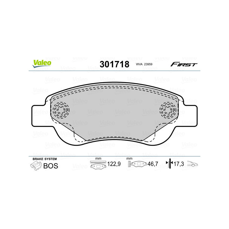 VALEO 301718 Brzdové platničky Predné pre