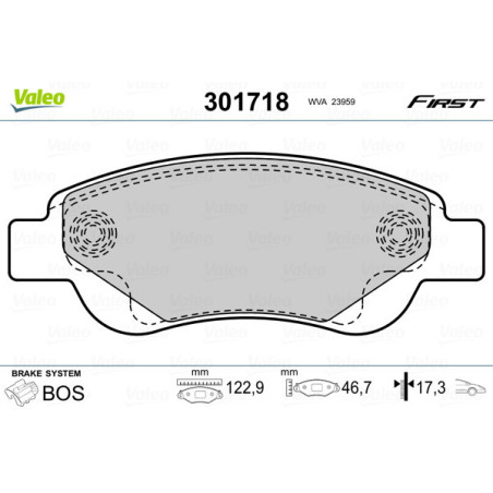 VALEO 301718 Brzdové platničky Predné pre