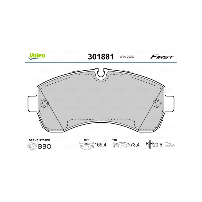 VALEO 301881 Brzdové platničky Predné pre