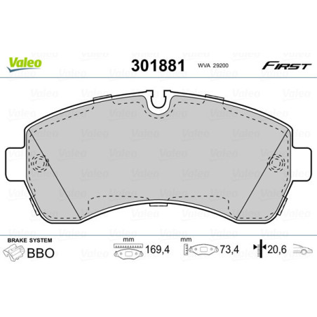 VALEO 301881 Brzdové platničky Predné pre