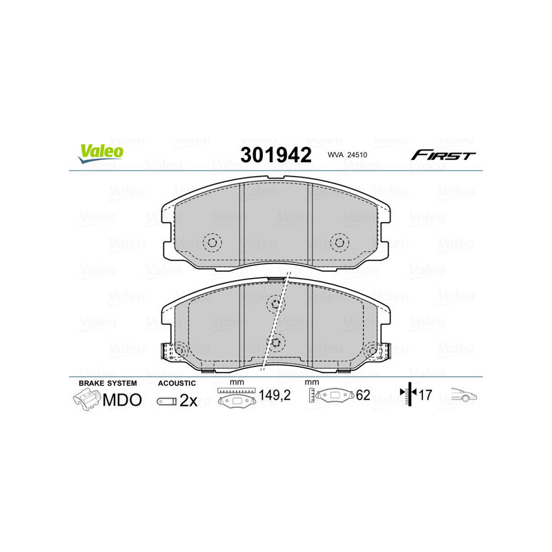 VALEO 301942 Brzdové platničky Predné pre