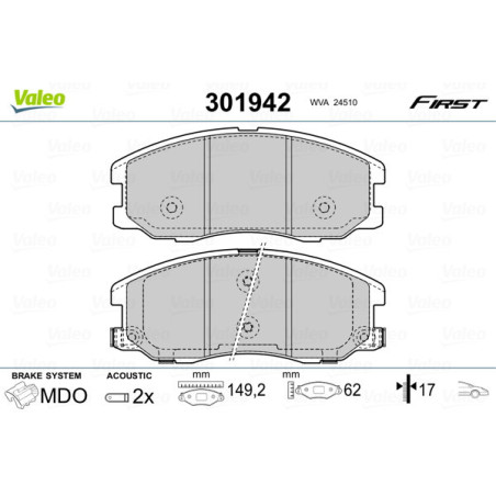 VALEO 301942 Pastillas de freno Delantero para
