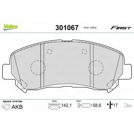 VALEO 301067 Brzdové platničky Predné pre