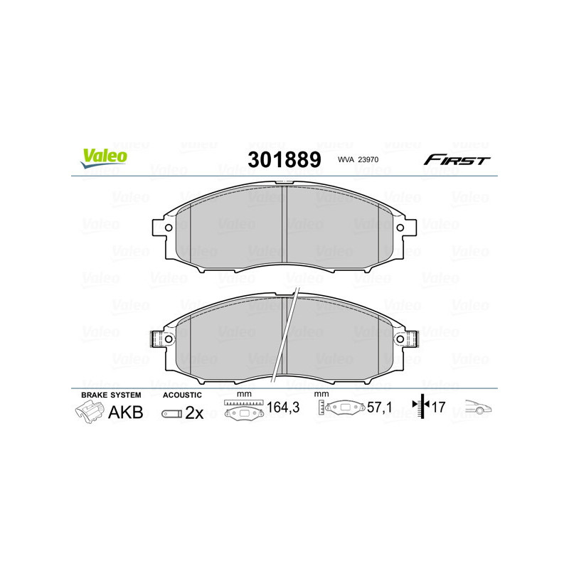 VALEO 301889 Brzdové platničky Predné pre