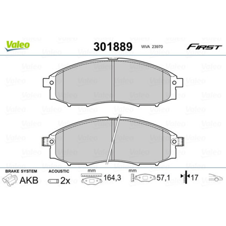 VALEO 301889 Brzdové destičky Přední pro
