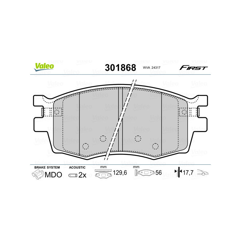 VALEO 301868 Brzdové platničky Predné pre
