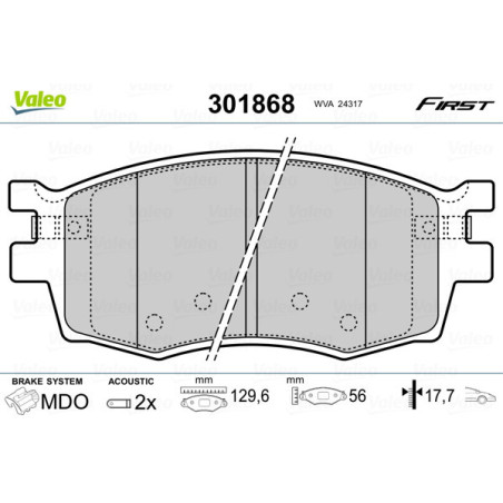 VALEO 301868 Brzdové destičky Přední pro