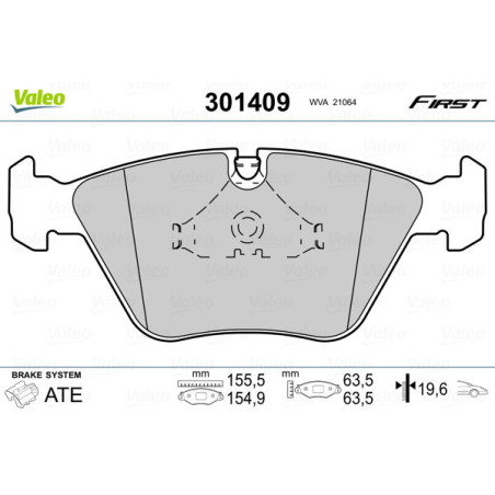 VALEO 301409 Brzdové platničky Predné pre