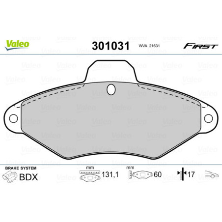 VALEO 301031 Brzdové destičky Přední pro