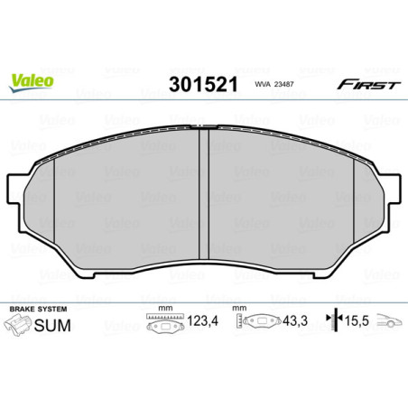 VALEO 301521 Brzdové destičky Přední pro