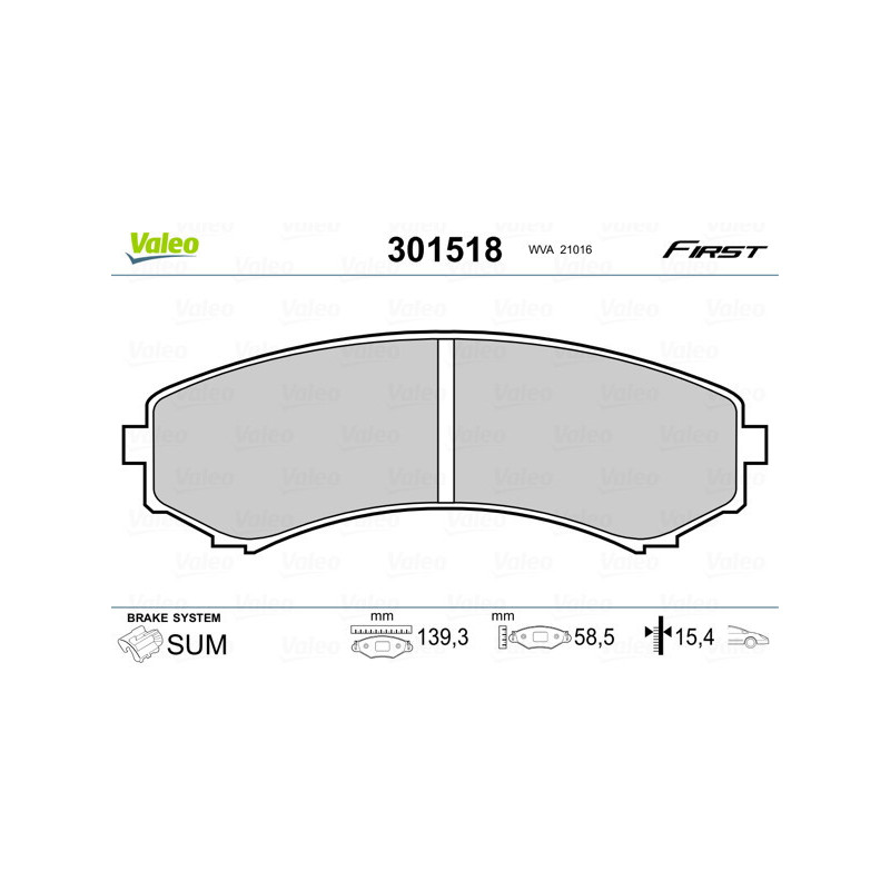 VALEO 301518 Brzdové platničky Predné pre