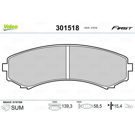 VALEO 301518 Klocki hamulcowe Przód dla