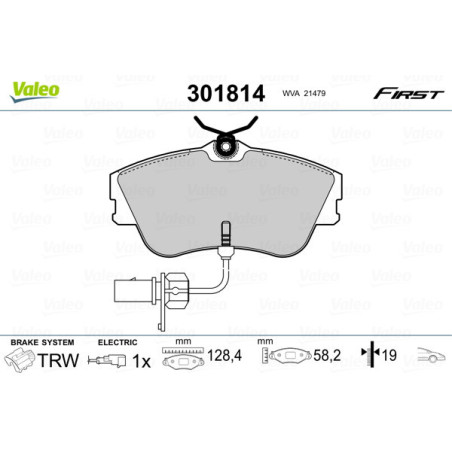 VALEO 301814 Brzdové destičky Přední pro
