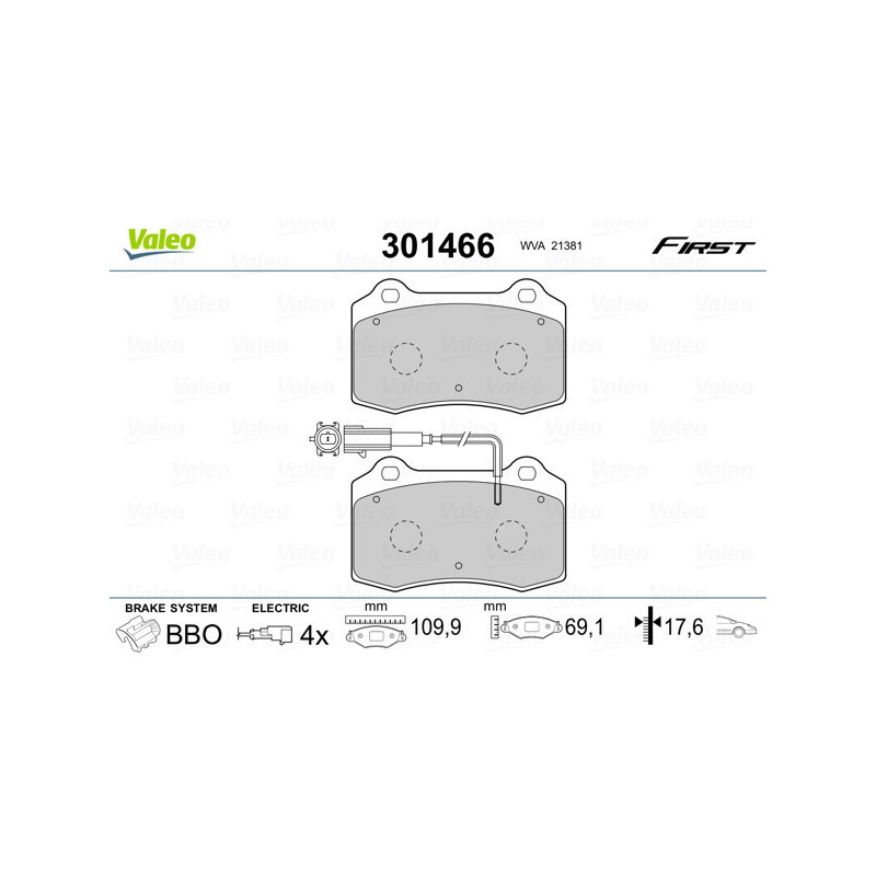 VALEO 301466 Brzdové platničky Predné pre
